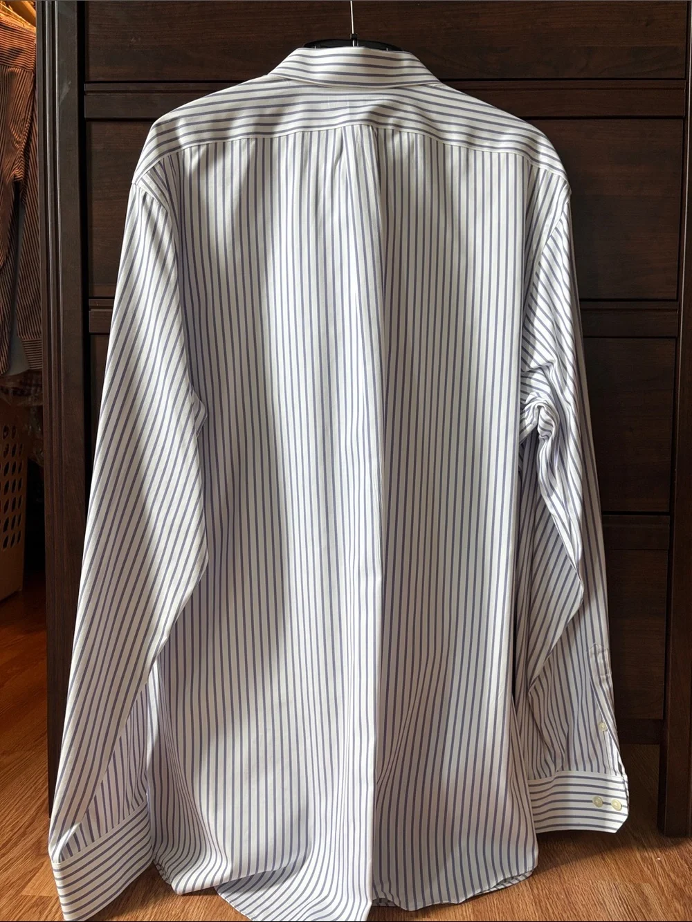 Banana Republic TALL White Dress Shirt with Light Blue Stripes - Spread Collar